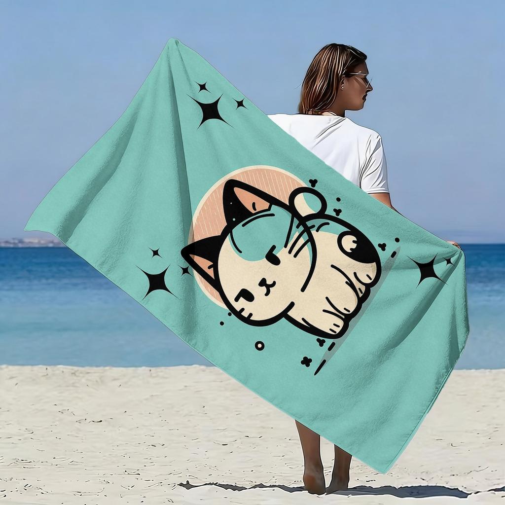 1pc, Oversized Soft Beach Towel in a Cartoon Cat Style, Featuring a Star Print Design, Made of Ultra-Fine Microfiber, Quick-Dryi