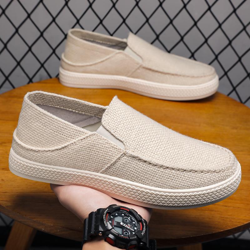 New Men's Linen Breathable Slip-On Casual Shoes Low-Top Canvas Shoes, Comfortable Men's Shoes Breathable Lightweight
