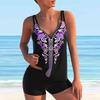 Costum de baie cu bretele de umăr pentru femei. Costum de baie tankini cu imprimeu trandafir albastru