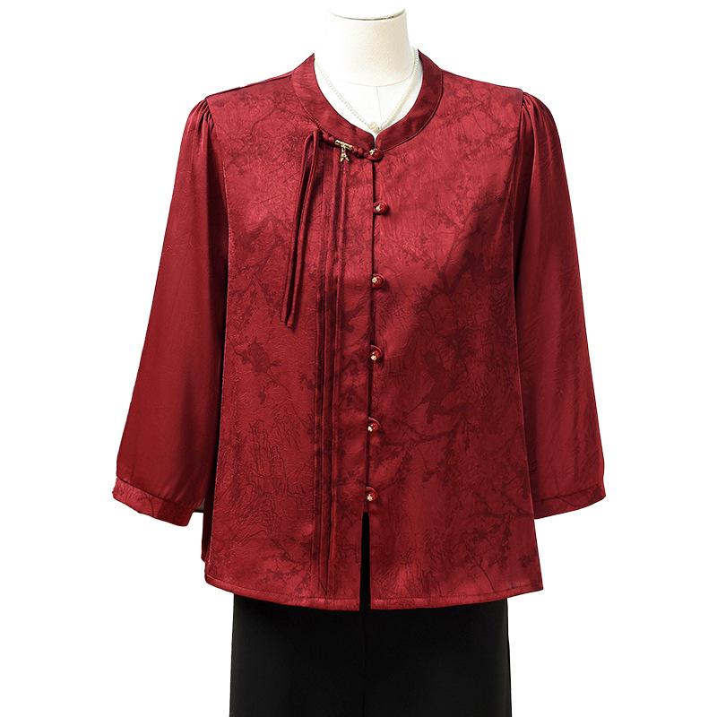 2026 Spring Elegant Seven-Sleeve Blouse for Middle-Aged & Elderly Women