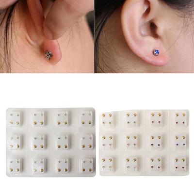 12 Paar goldene, schmerzfreie, sterile Ohrpiercing-Ohrring-Set, Pistolen-Piercer-Werkzeug-Set, hypoallergen, Mini-3-mm-CZ-Ohrstecker, Schmuck, Einwegartikel