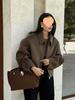 European & American Women's Retro Solid Color Lapel Short Jacket - Brown.