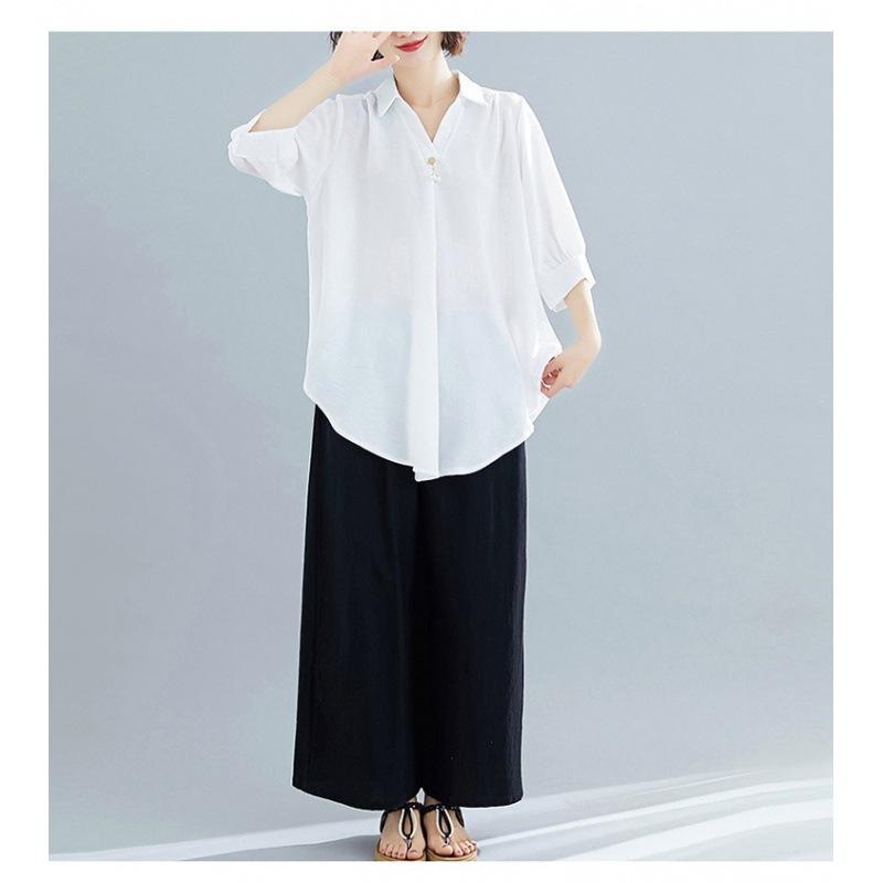 Women's Polo Collar Half Sleeve Loose Fit Blouse Casual Color Block Summer Top
