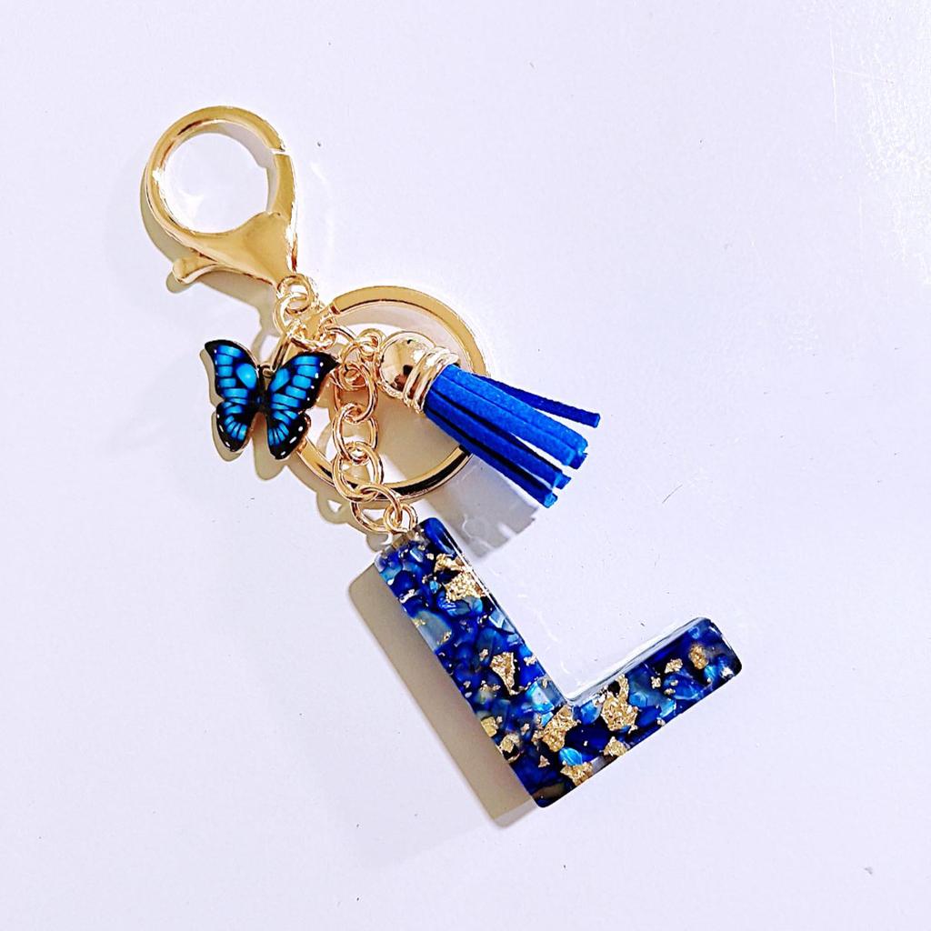 Sapphire Blue Butterfly Tassel Keychain Pendant