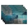 Blau-Graues Ombre Kunst-Tischset Set of 4 Modern Abstrakt Geometrische Blöcke Tischmatten 12x18 Zoll für Küchen-Esstisch-Dekoration Hitzebeständig Wasser
