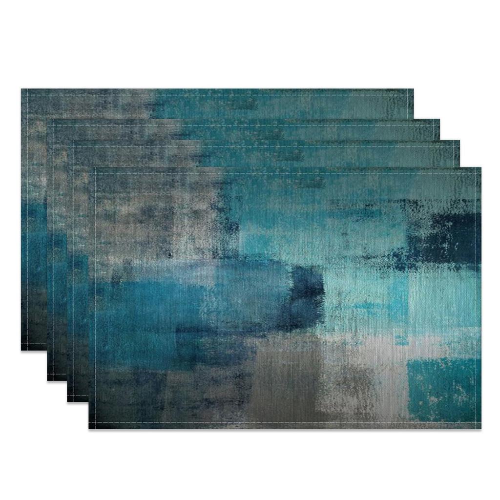 Blau-Graues Ombre Kunst-Tischset Set of 4 Modern Abstrakt Geometrische Blöcke Tischmatten 12x18 Zoll für Küchen-Esstisch-Dekoration Hitzebeständig Wasser
