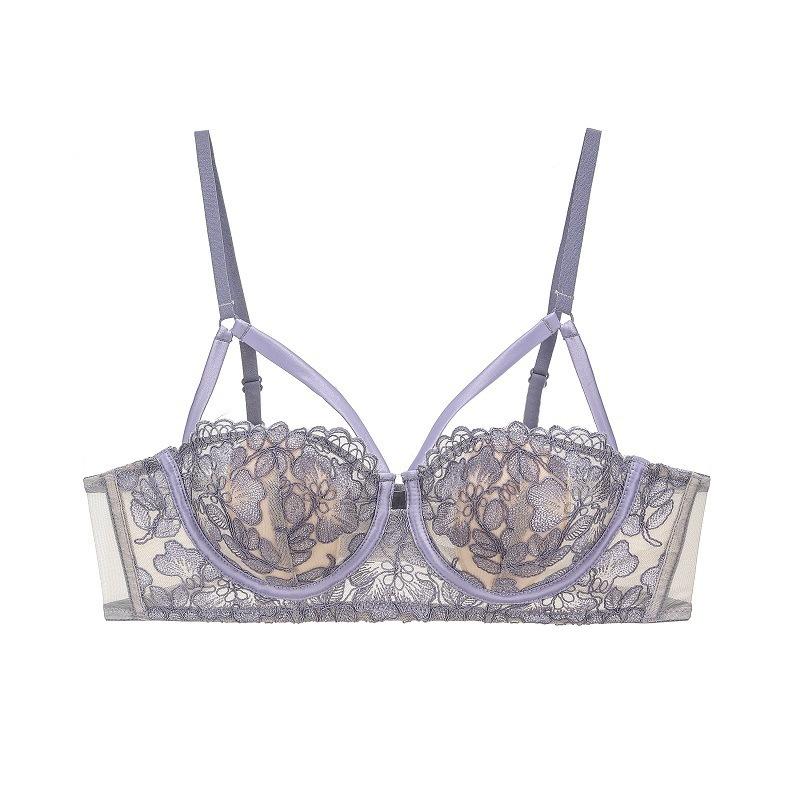 French Embroidered Lace Underwear Thin 1/2 Cup Big Chest Small Bra Sexy Rabbit Ear Cup Soft Steel Ring Bra