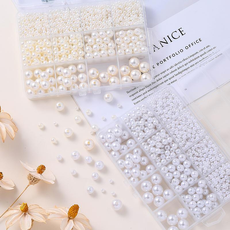 1200Pcs Resin Pearl Beads Kit 5 Sizes Round Small Pearl Filler Beads with Hole for DIY Craft Necklaces Earrings Bracelets Making