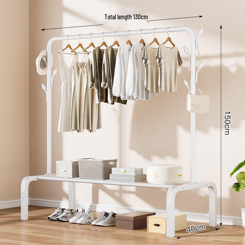 Indoor Double-Rod Floor-Standing Clothes Rack for Balcony or Bedroom