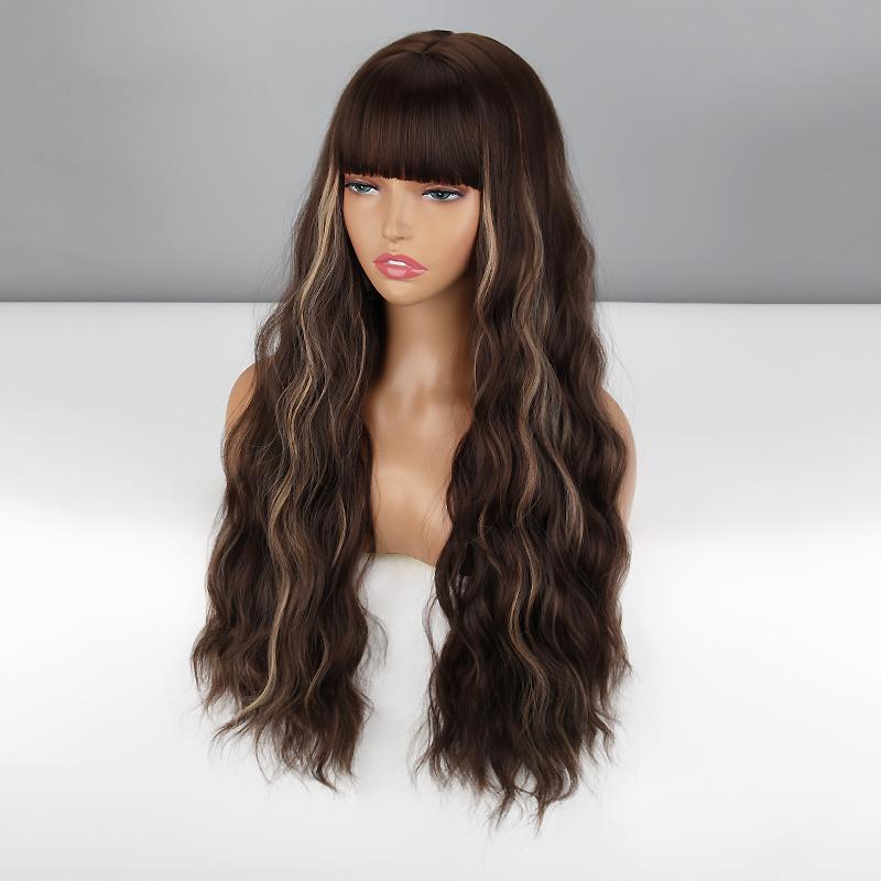 MERISIHAIR Dlouhá vlnitá oranžová dámská paruka s ofinou Cosplay ze syntetických vláken Denní nošení Dlouhá přírodní vlnitá paruka Ombre barva