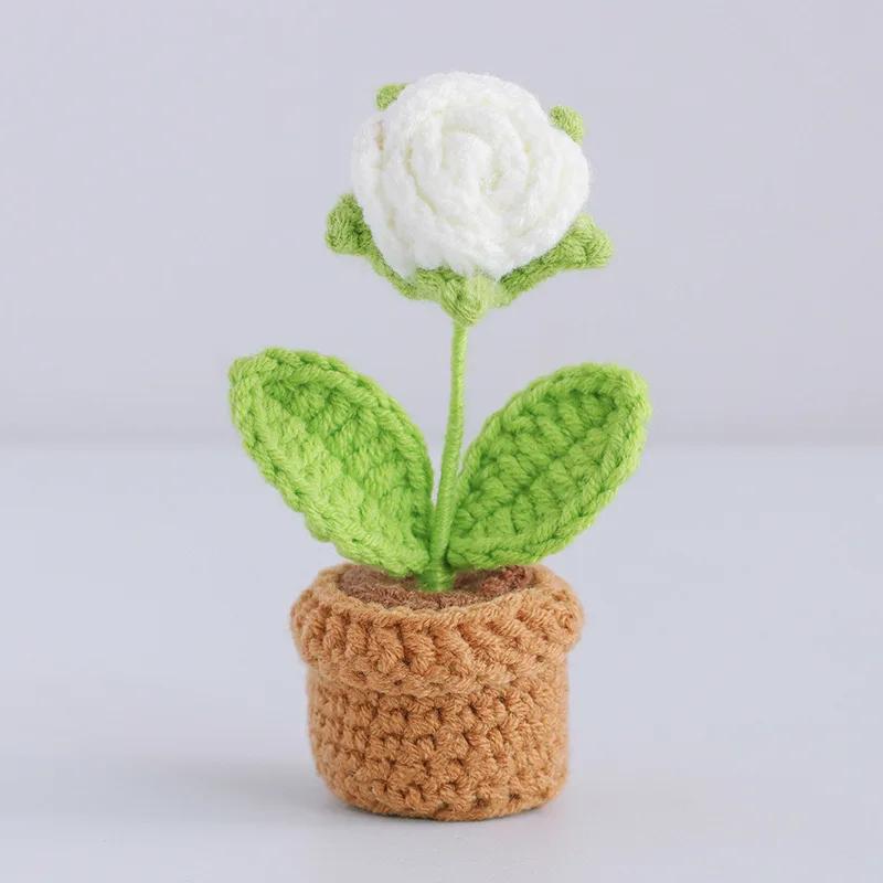 

Crochet Sunflower Potted Finished Handmade Flower Kintted Plant Creative Fake Flower Cute Car Desk Decor Gift