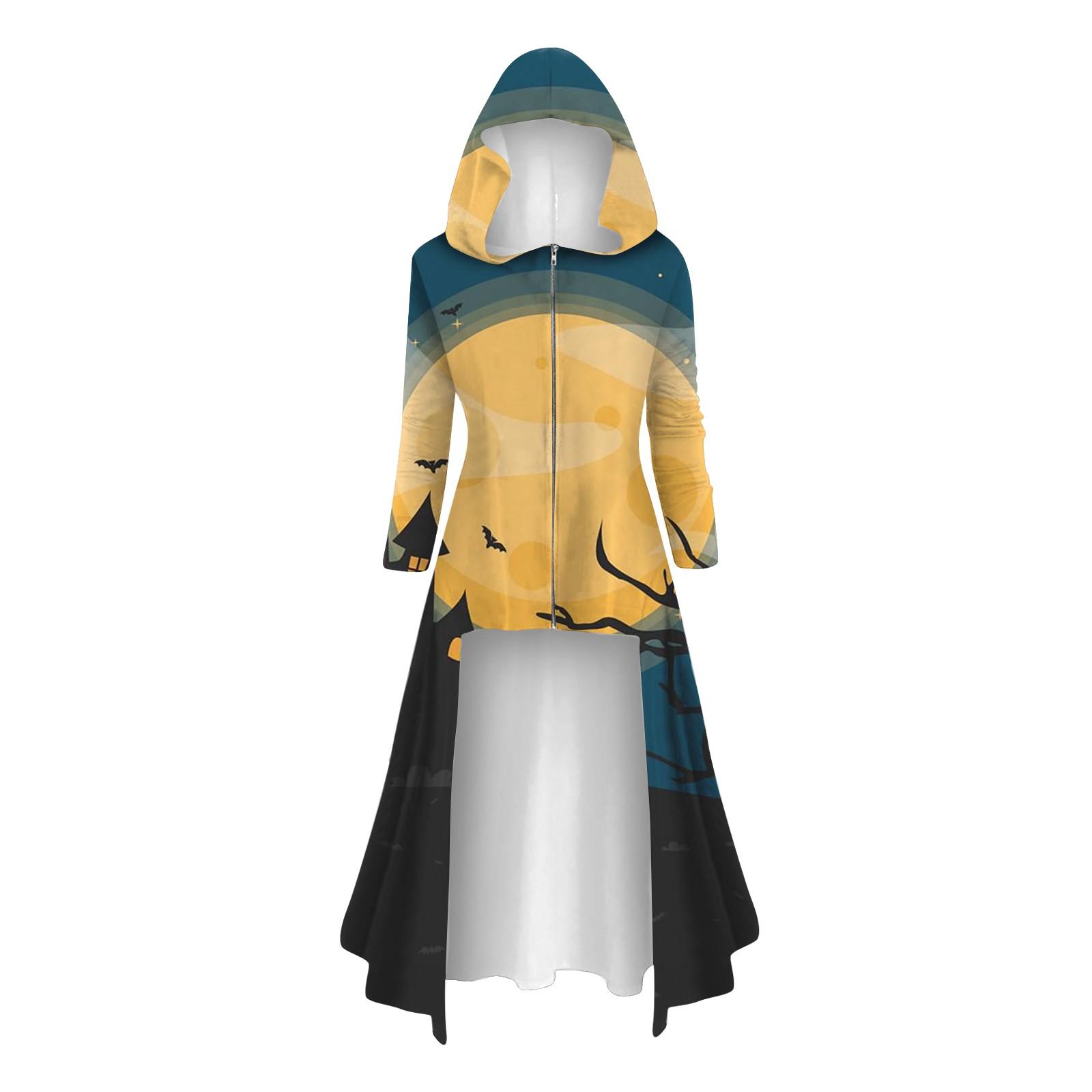 

Хэллоуин Платье-кейп с длинным рукавом, длинным капюшоном, на молнии, в стиле ретро, вязаное XL тёмно-синий