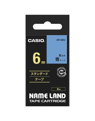 Véritable étiqueteuse Casio Nameland Tape 6 mm, lettres noires sur fond bleu XR-6BU