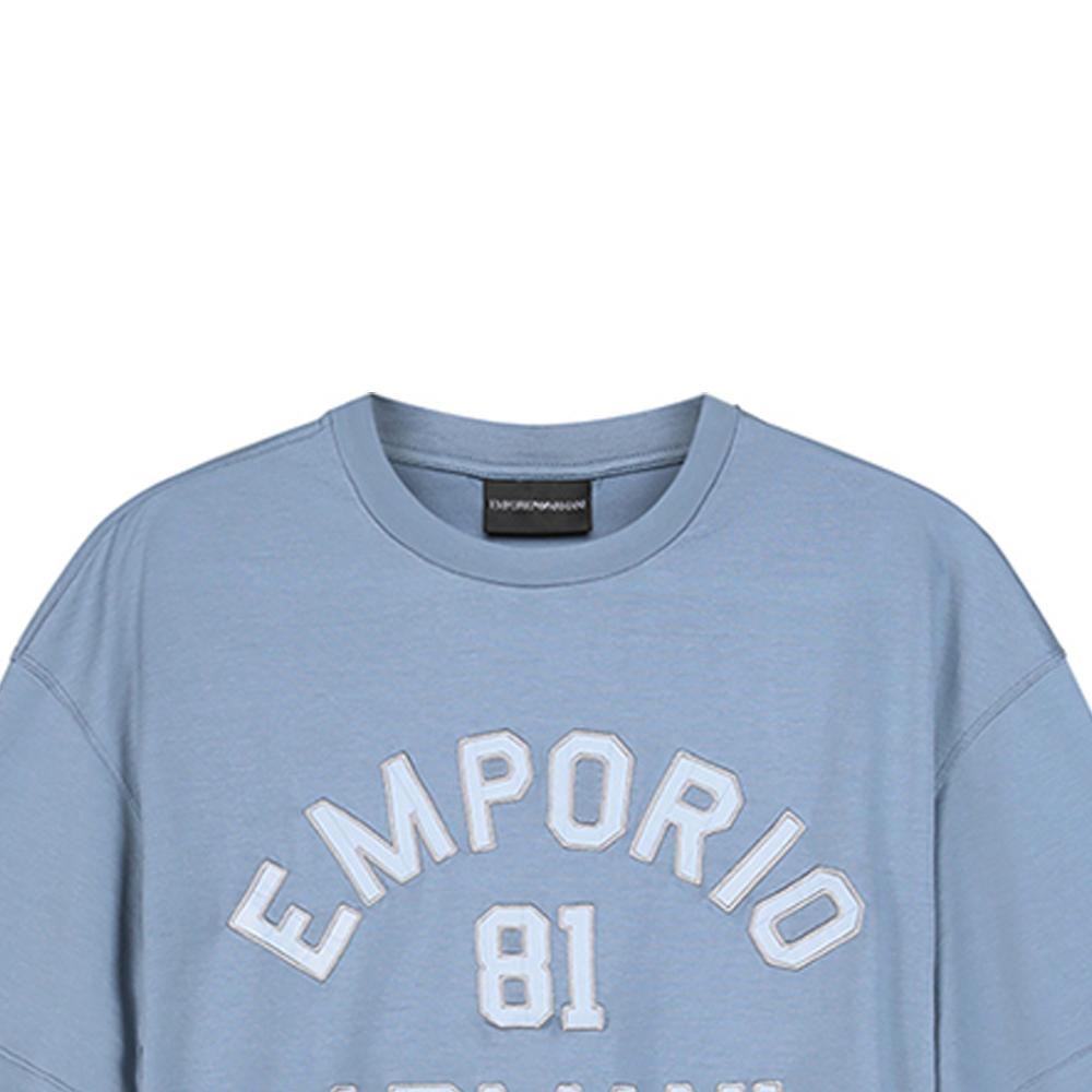 Emporio Armani SS23 Letter Print Crew Neck Short Sleeve T-Shirt Men tops Light-Blue 3R1TV9-1JUVZ-0738