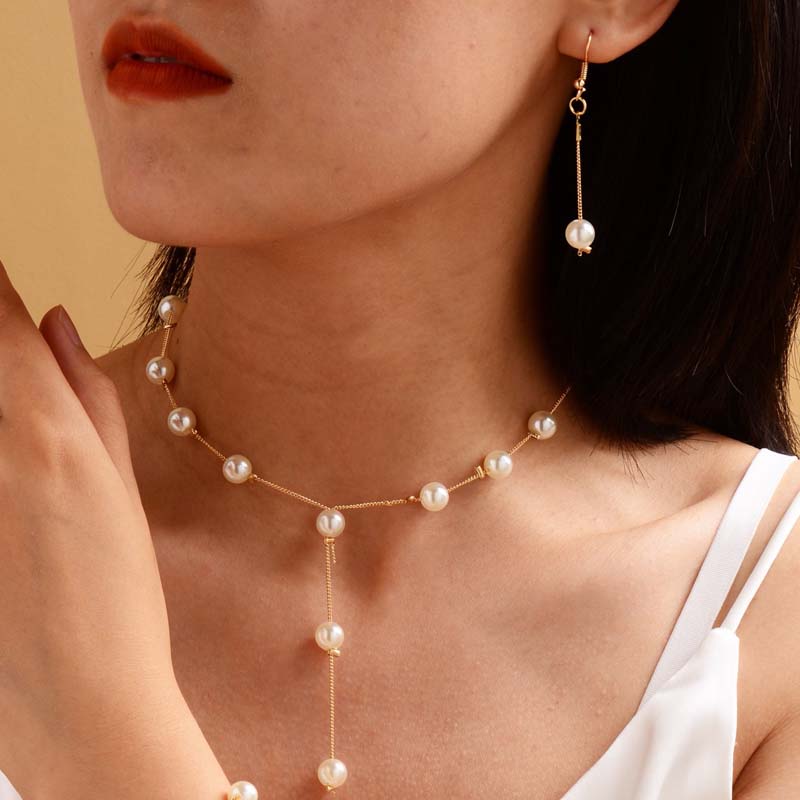 3Pcs/Set Korean Gold Color Pearl Choker Necklace Earring Set For Women Elegant Imitation Pearl Beads Clavicle Chain Zircon 2026