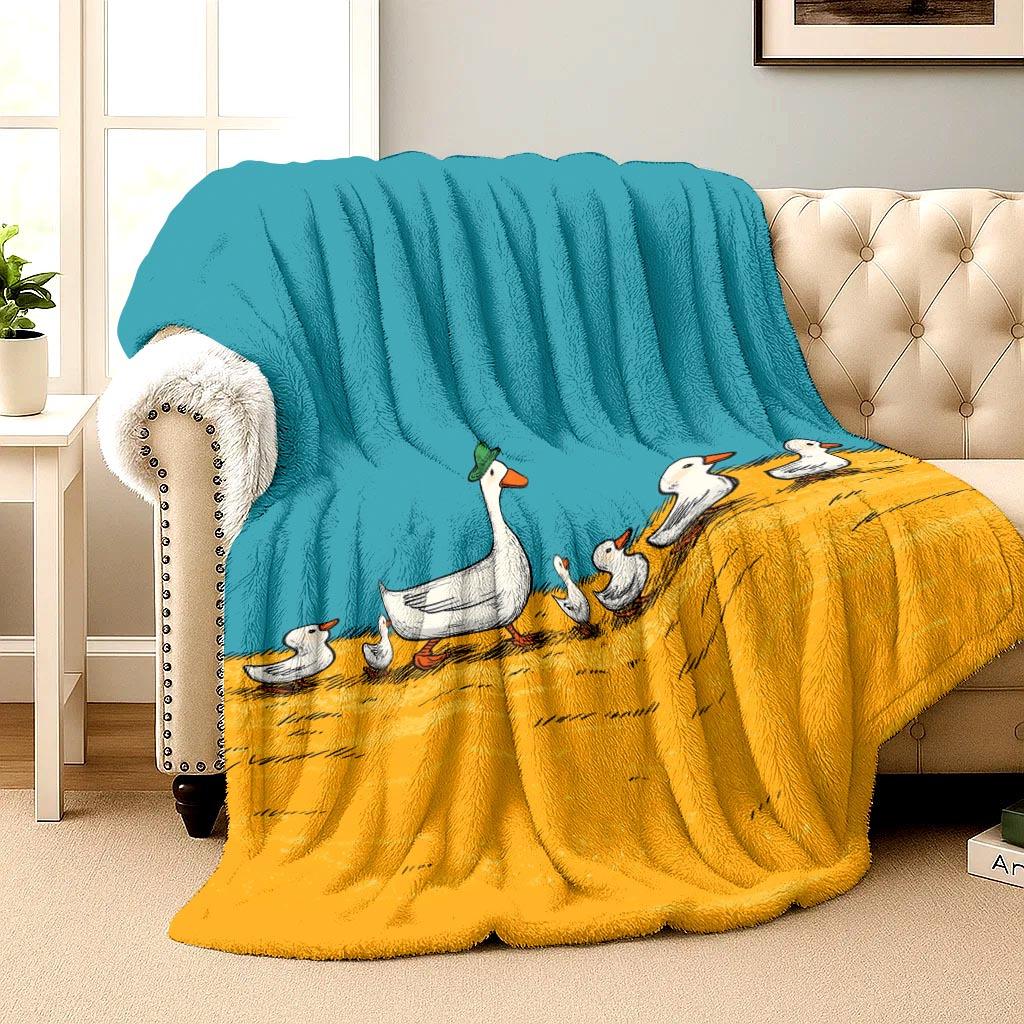 duck with a yellow background Flannel printed blanket suitable for all seasons suitable for living room office sofa and travel