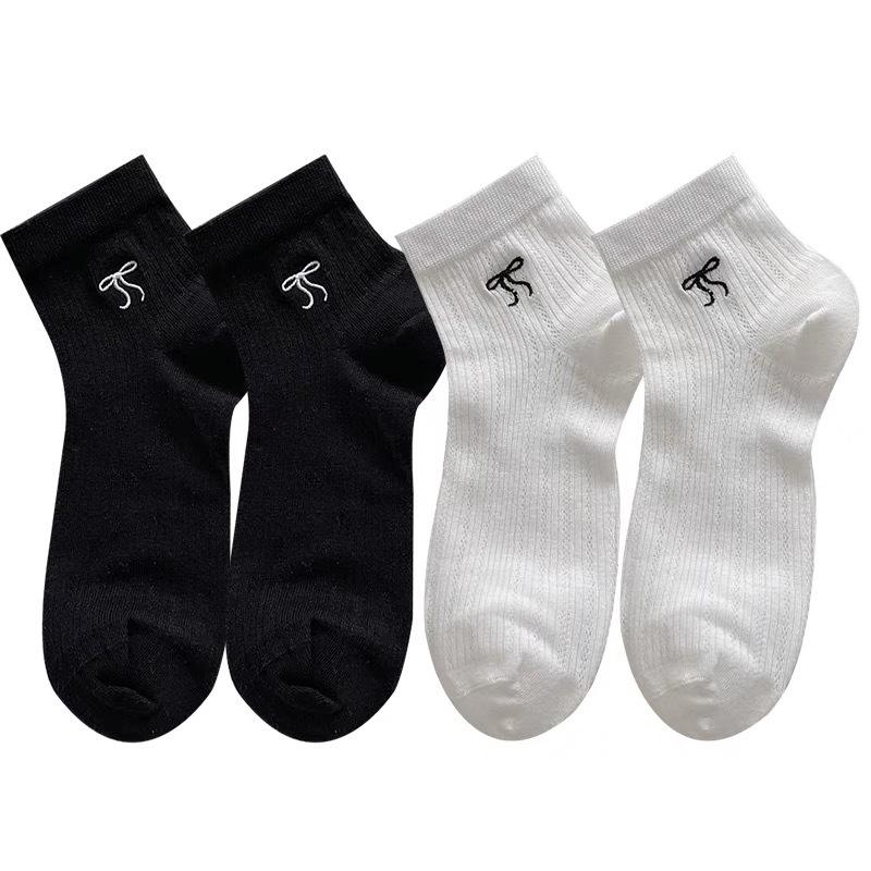 Socks Women'S Summer Thin Mesh Bow Embroidered Socks Ballet Style Cream Boneless Cotton Socks Women'S Socks