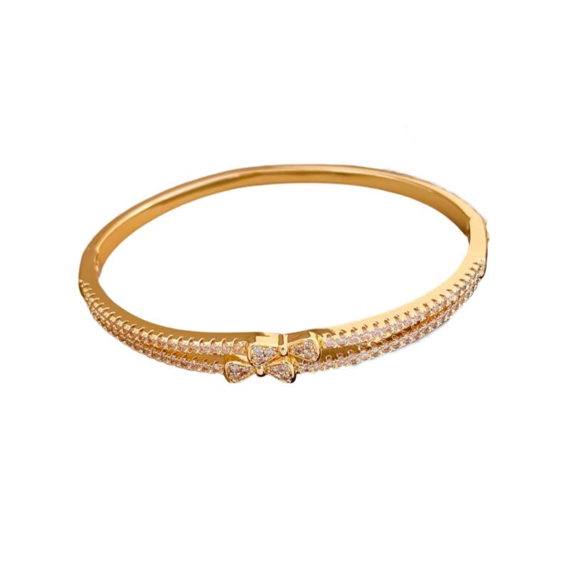 18K Gold Plated Zircon Bow Double Layer Bracelet - Korean Style Versatile Bangle with High-End Niche Design