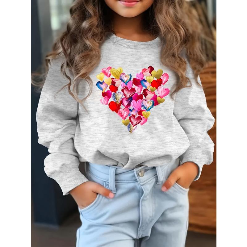 European Sizes Valentine's Day Kids' Creative Cherish Graffiti Heart Print Fashionable Barty Comfortable Crew Neck Thin Spring/Autumn Sweatshirt