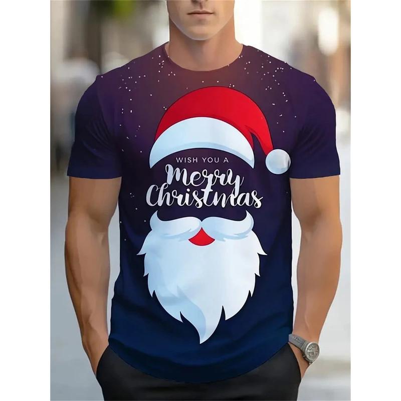 Santa Claus Pattern 3D Printed T-shirt Men's Casual Short Sleeved Fashionable Round Neck Top