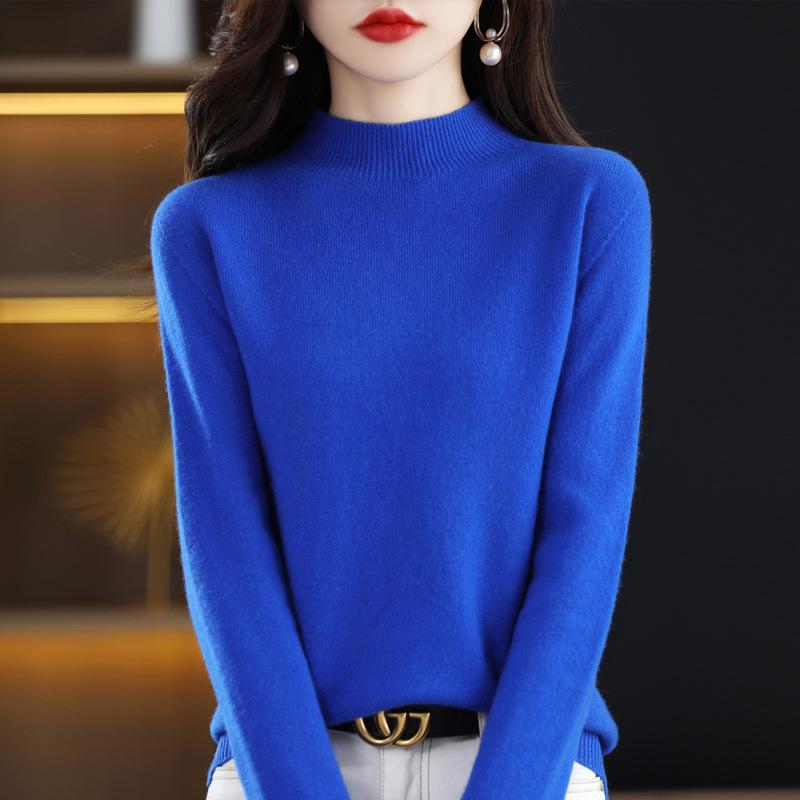 Autumn Winter Seamless Short Semi High Neck Loose Base Pullovers Knitted Women's Clothing Sweater for First-line Ready Sweaters