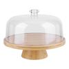 Wood Cake Plate with Clear Dome Lid Non-slip Pastry Stand Wooden Pedestal Stand for Cheese Chips Fruit Platter