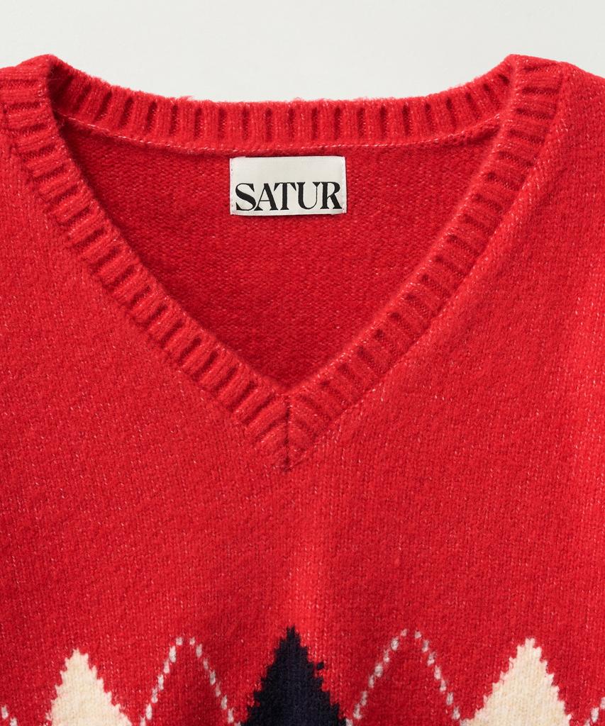 Seteo (W) Argyle V-Neck Pullover Knit Red
