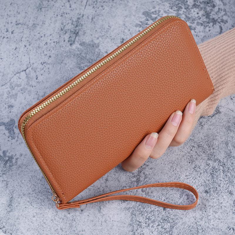 Women's Litchi Pattern Long Wallet with Multi-Card Slots and Zipper Coin Purse