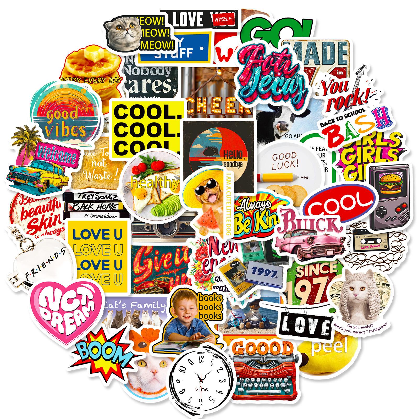 

50 Retro Graffiti Camera Food English Text-On-Video Diy Luggage Notebook