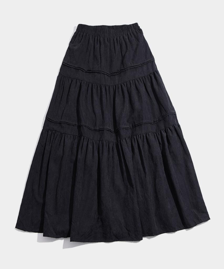 Place Studio Slim Fit Basic Winter Tiered Elastic Long Ruffle Skirt [White]