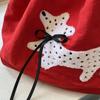 Puppy Embroidery Drawstring Shoulder Bag Bow Spotted Women's Handbag Casual Canvas Tote Bag  Beach