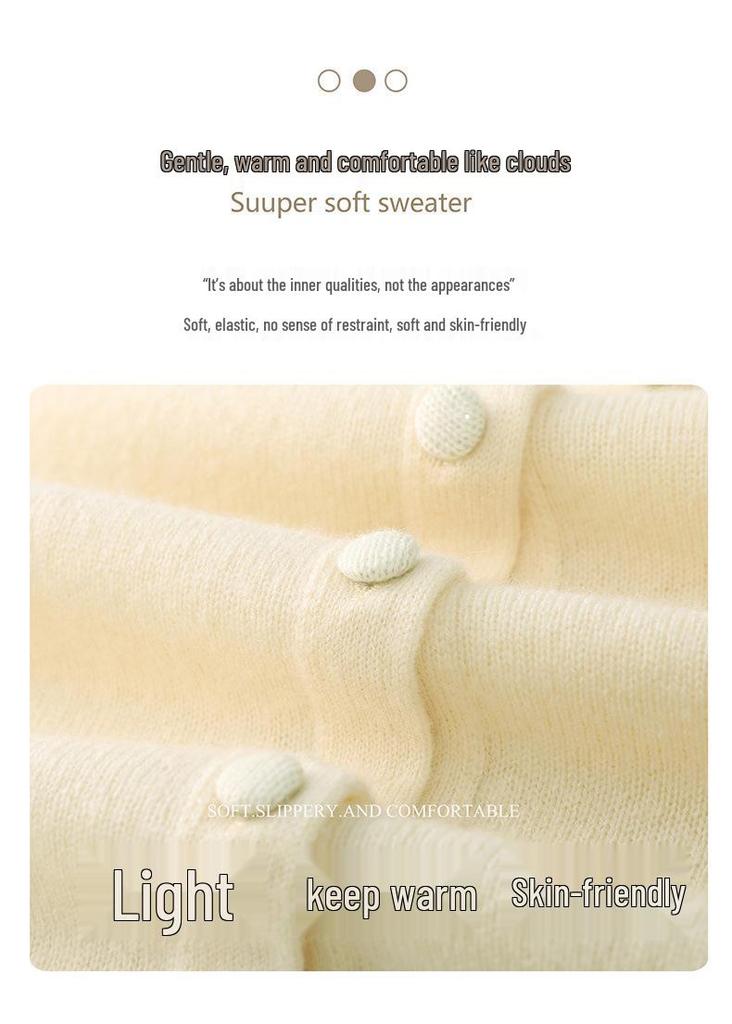100% Mercerized Wool Crochet Lace Polo Collar Casual Versatile Knit Cardigan for Women