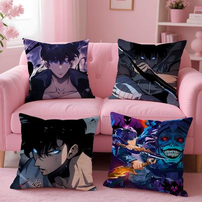 Pop S-Solo Leveling Anime Pillow Case Anti-dustmite Pillowcase Invisible Zipper Silky Short Plush Sofa Cushion Cover