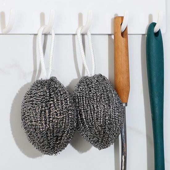 2/3Pcs Cleaning Balls Stainless Steel Pot Scrubber with Hanging Loop Design Kitchen Household Cleaning Brush