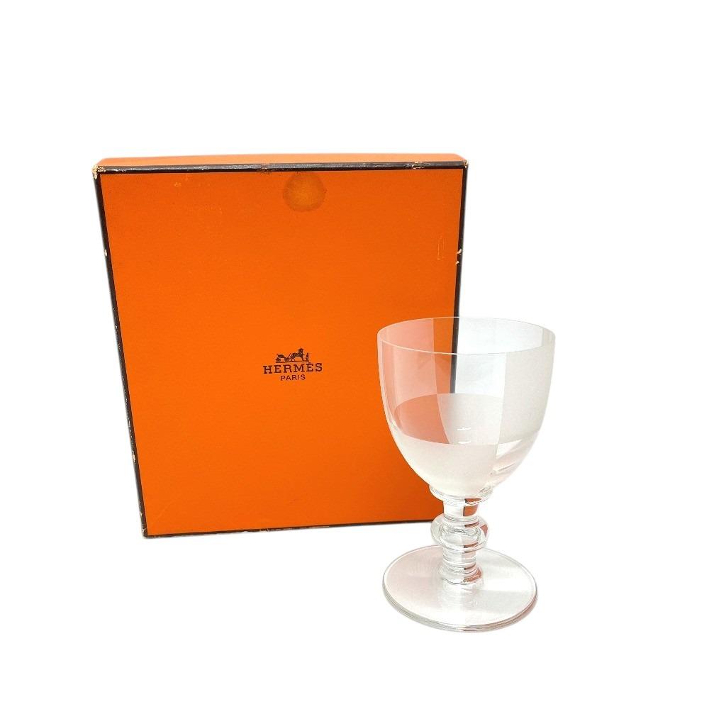 HERMES Damier Checkerboard cup wine glass Crystal glass clear