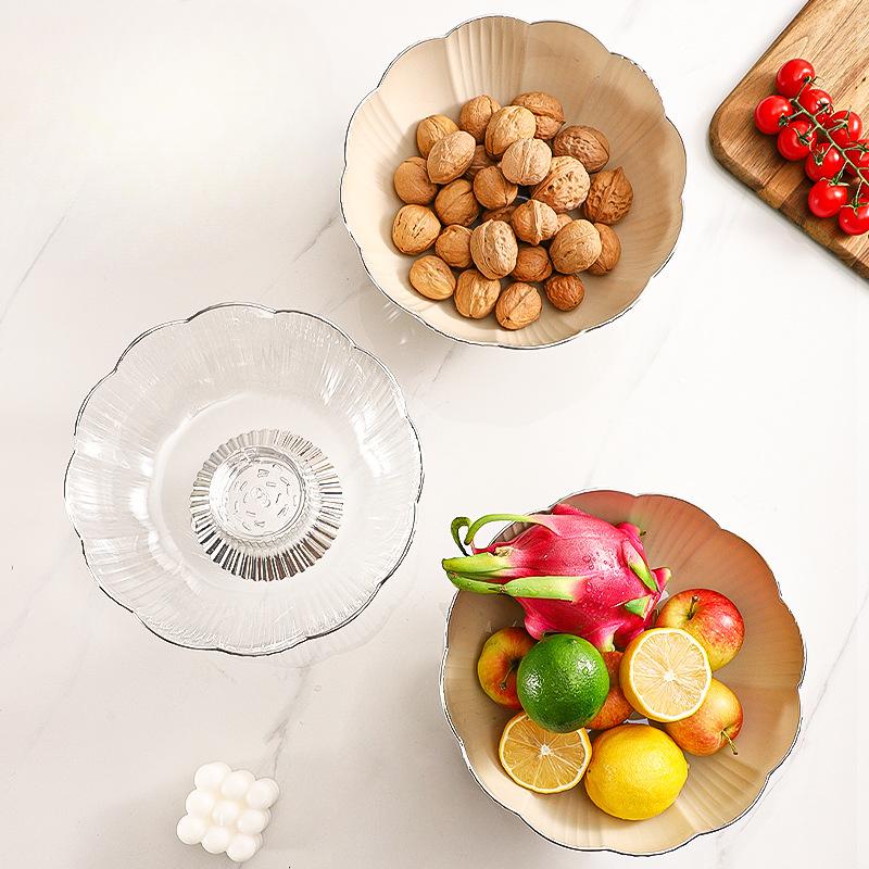 Luxury Gold Edge Drain Fruit Tray Flower Shape Large Volume Plastic Tray Home Living Room Snack Tray Dried Fruit Tray