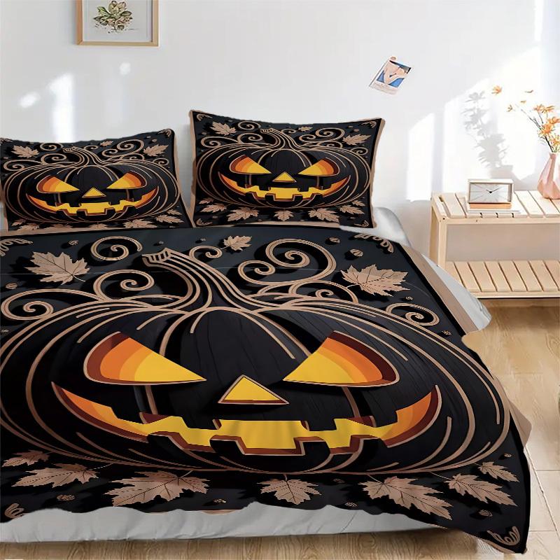 

3pcs Halloween Pumpkin Duvet Cover Set - Machine Washable, Includes 1 Cover and 2 Pillowcases, No Core Included yy251013030 135x200cm