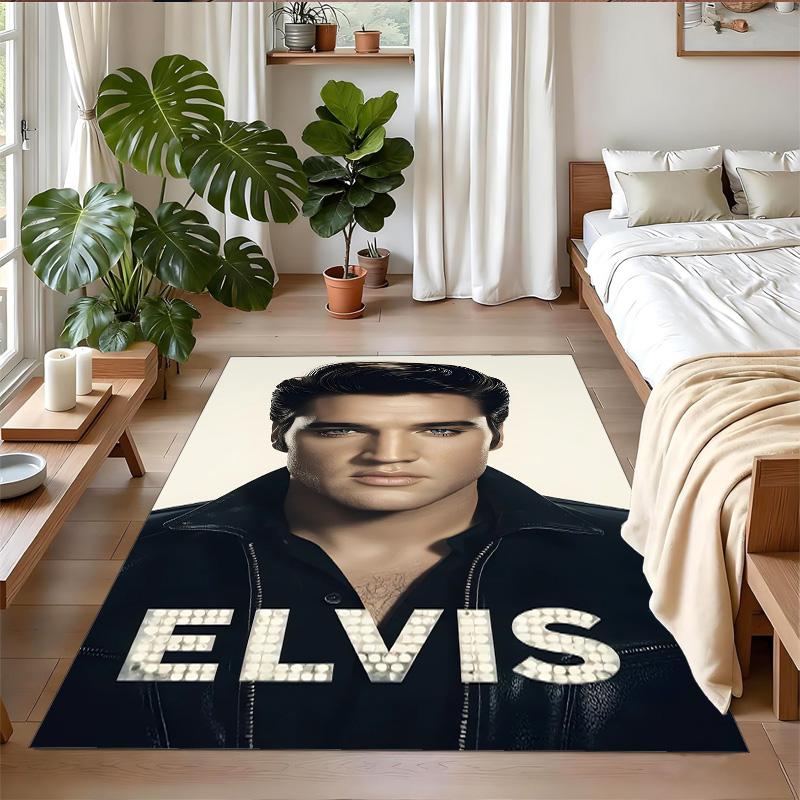 Tappeto in Peluche di Velluto di Cristallo con Stampa di Elvis Presley Anti?Indumenti da notte?Tappeto da Pavimento Resistente per Decorazione Domestica Interna