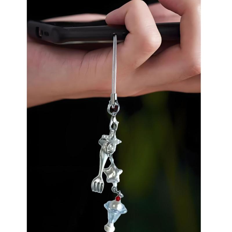 Sweet Dessert Theme Beaded Phone Strap Handmade Resin Charm for Women Girls Lovely Gift Keychain Bag Accessory