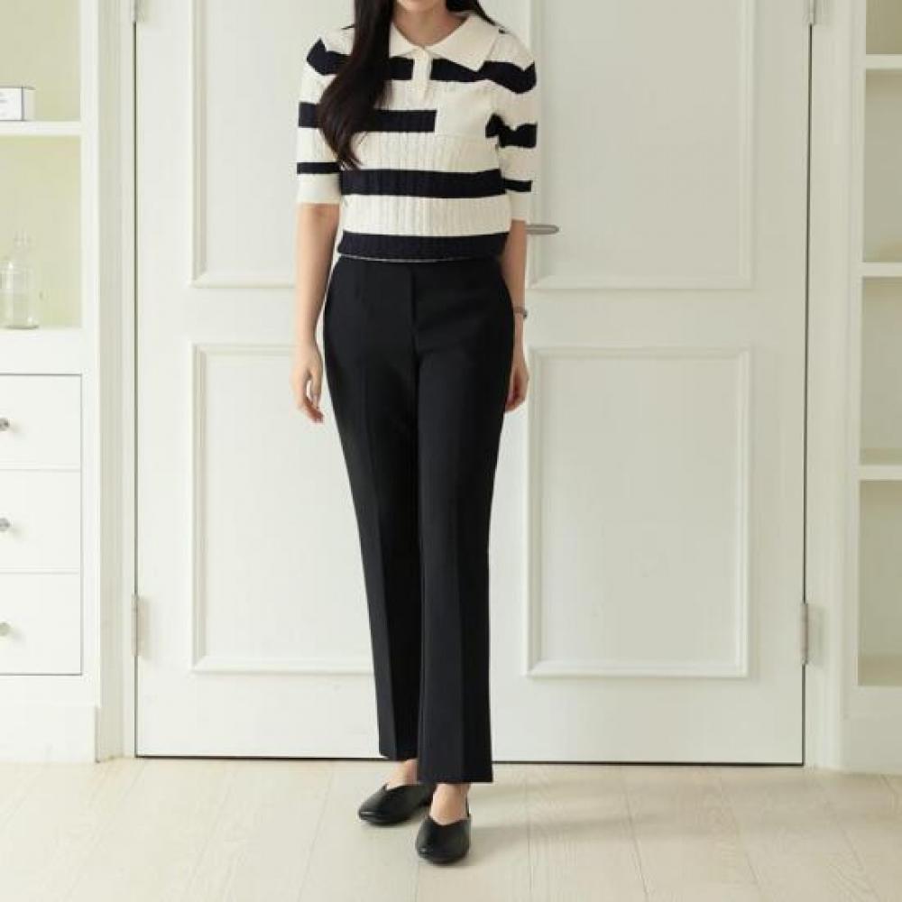 New Arrivals Open Run Teyakat Plain Stretch Banding Dress Pants Black