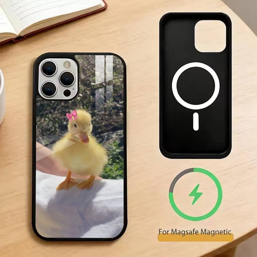 Ins Cute Bow Duck   Phone Case For iPhone17,16,15,14,13,12,11 Plus,Pro Magnetic with Magsafe Wireless Charging