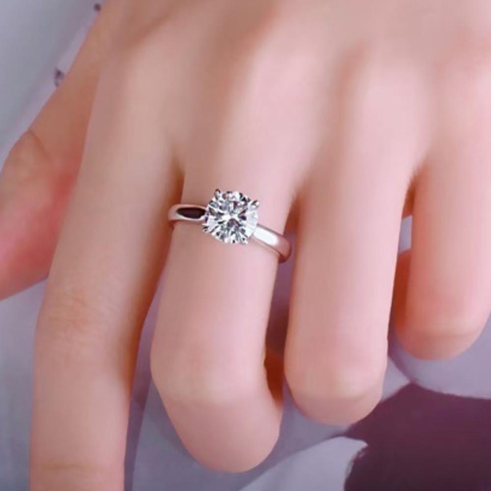 8mm Round Cut Four Prong Solitaire Moissanite Engagement Ring S925 Sterling Silver Wedding Band For Women