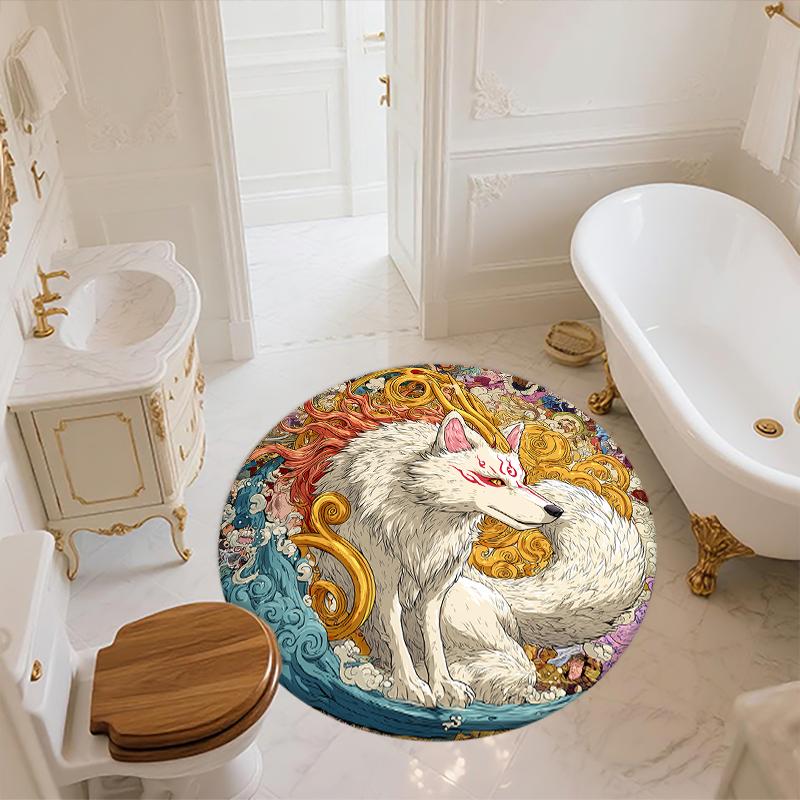 Nine-Tailed Fox pattern round rug,Carpet Rug for Living Room Bedroom Playroom ,Non-slip Floor Mat,Holiday Gifts and Birthday Gifts.