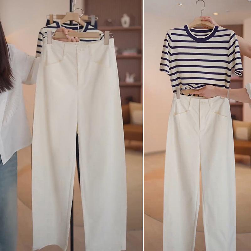 

Sickle Women s Spring 2026 Casual Petite Loose Drape Suit Pants - Slimming Banana Style 31/3XL (135-145 lbs) брудно-білий