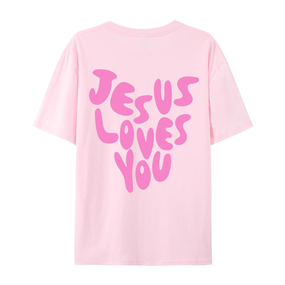 Jesus Loves Me Letter Prints Female Cotton TShirts Fashion ONeck Oversize Tops Casual Loose Soft Short Sleeve Women Clothing