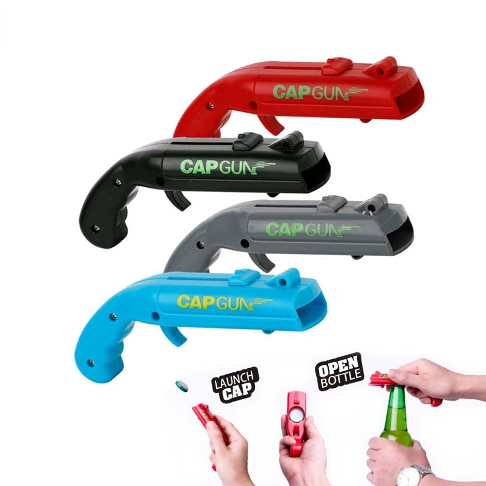 New Portable Cap Gun Creative Flying Cap Launcher Beer Opener Bar Tools Beverage Opener Shaped Cap Opener Red Grey Openers