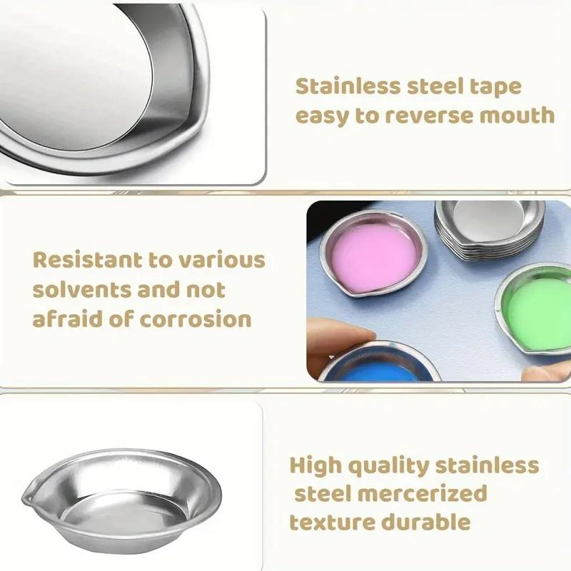 12pcs Pour Mouth Palette Stainless Steel Small Round Paint Tray Artist Watercolours Paint Mixing Palette Tray For Artist