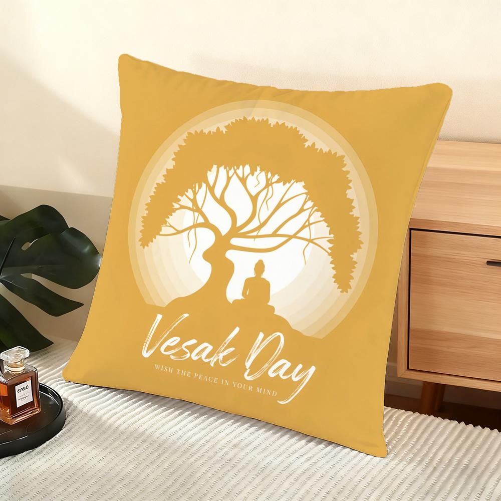 Happy Vesak Cushion Cover Soft Short Plush Pillow Cover Smooth Cozy Texture Aesthetic Cushion Case Home Decor