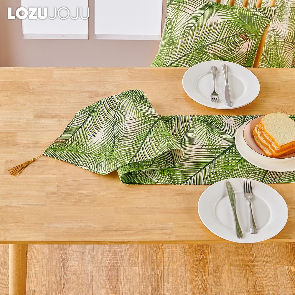 1PC LOZUJOJU Fresh and Natural Green Plant Printed Linen Fabric Soft Table Runner for Dining Table Kitchen Decor Home Decor