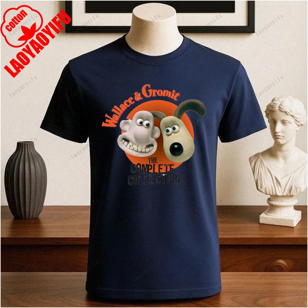 Wallace und Gromit Bedruckte T-Shirts Tops Cartoon und Anime Bedrucktes T-Shirt Sommer All-Match Mode Baumwoll-T-Shirt